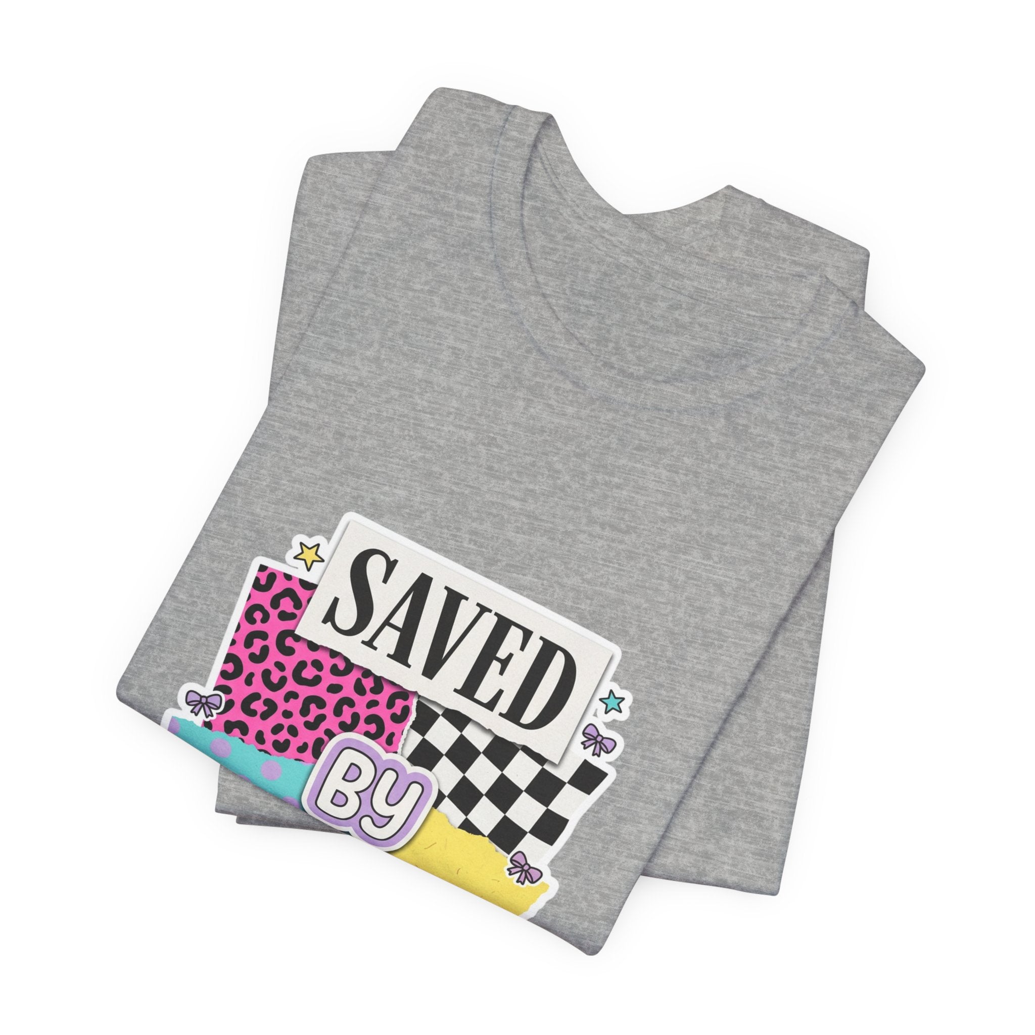 Saved by Grace Tee | Christian Rainbow Script, Playful Mixed-Font Faith Shirt