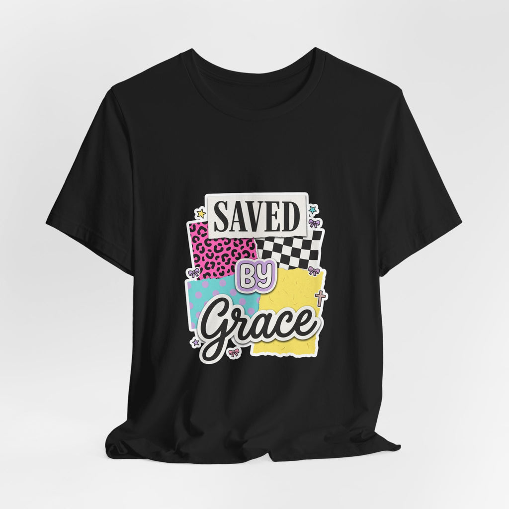 Saved by Grace Tee | Christian Rainbow Script, Playful Mixed-Font Faith Shirt