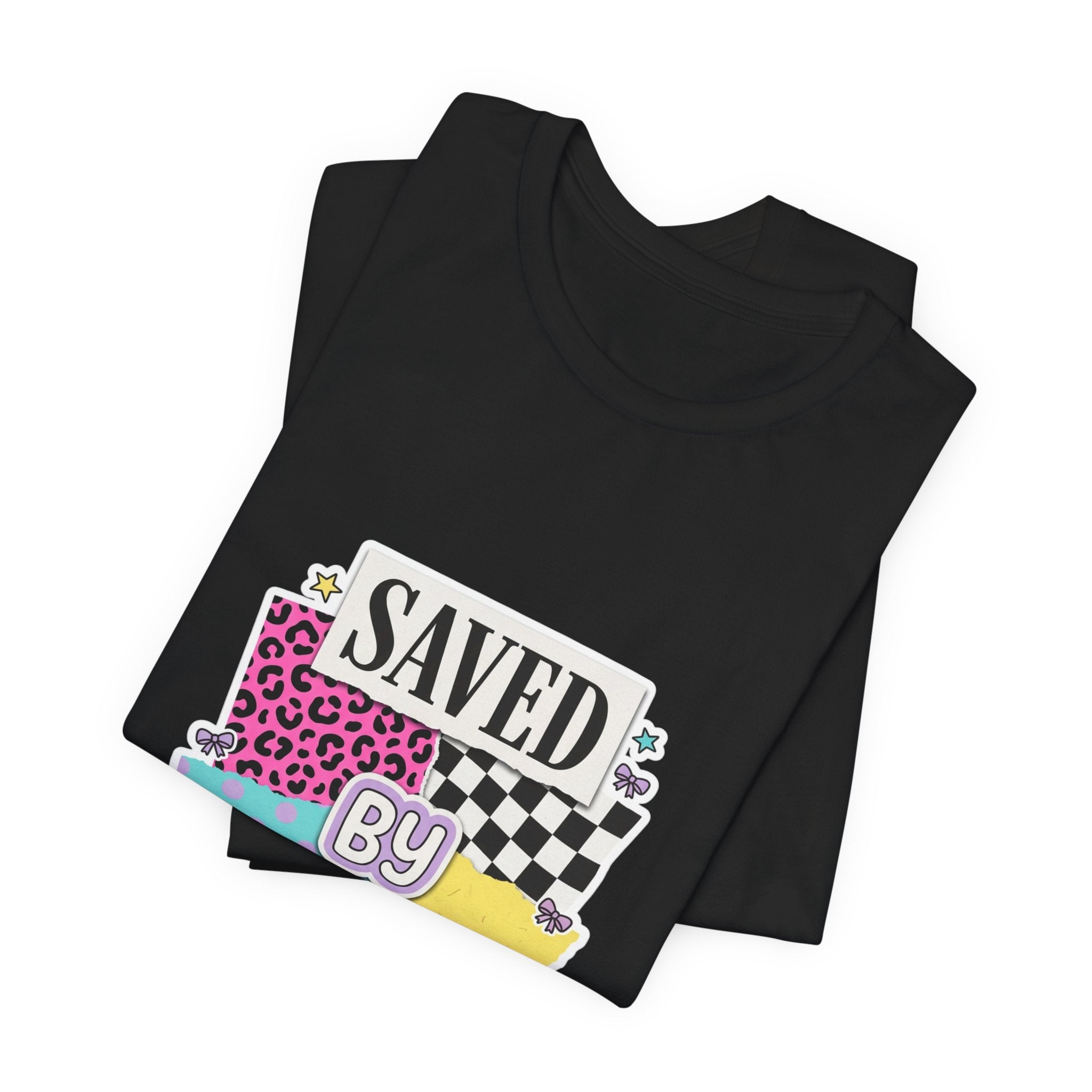 Saved by Grace Tee | Christian Rainbow Script, Playful Mixed-Font Faith Shirt