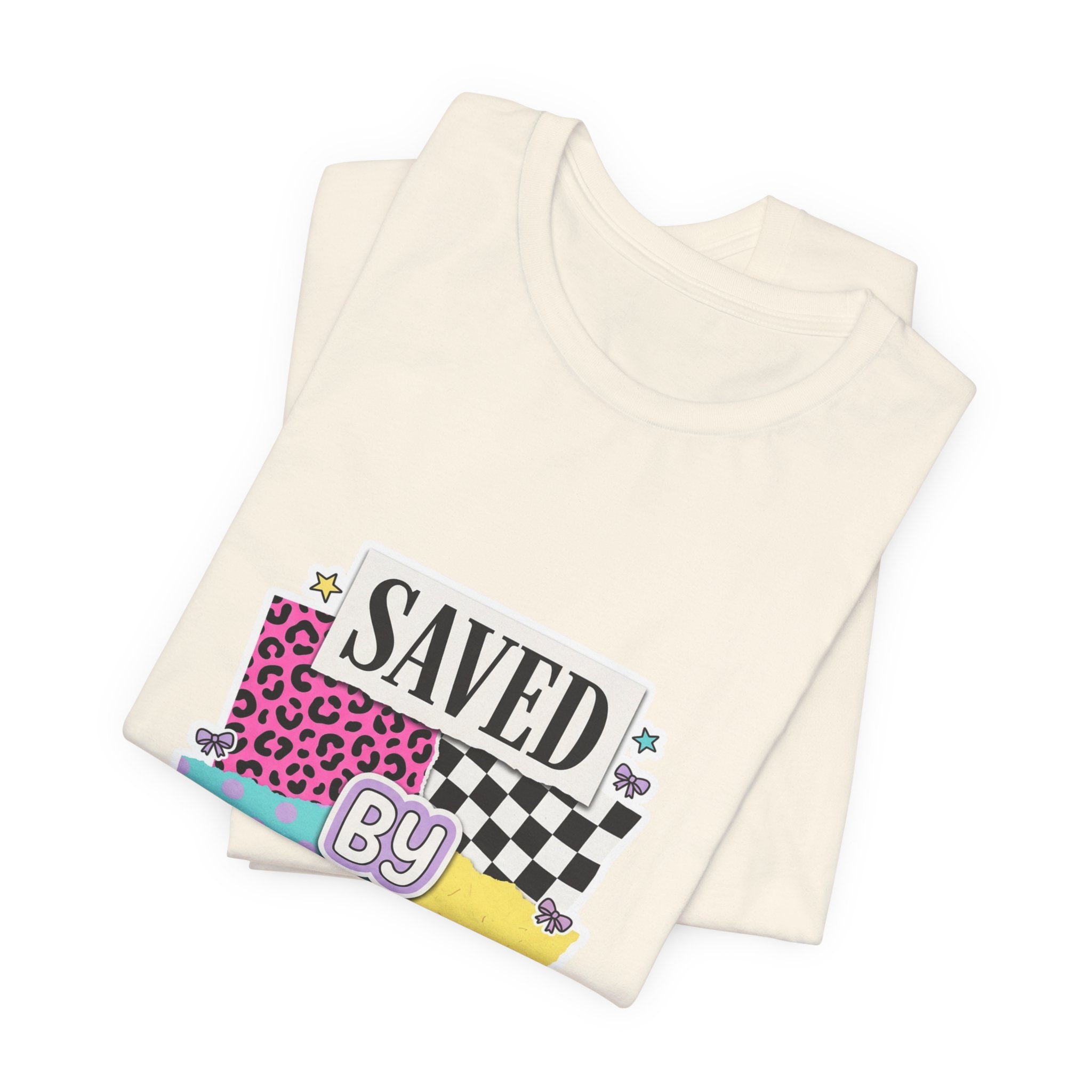 Saved by Grace Tee | Christian Rainbow Script, Playful Mixed-Font Faith Shirt