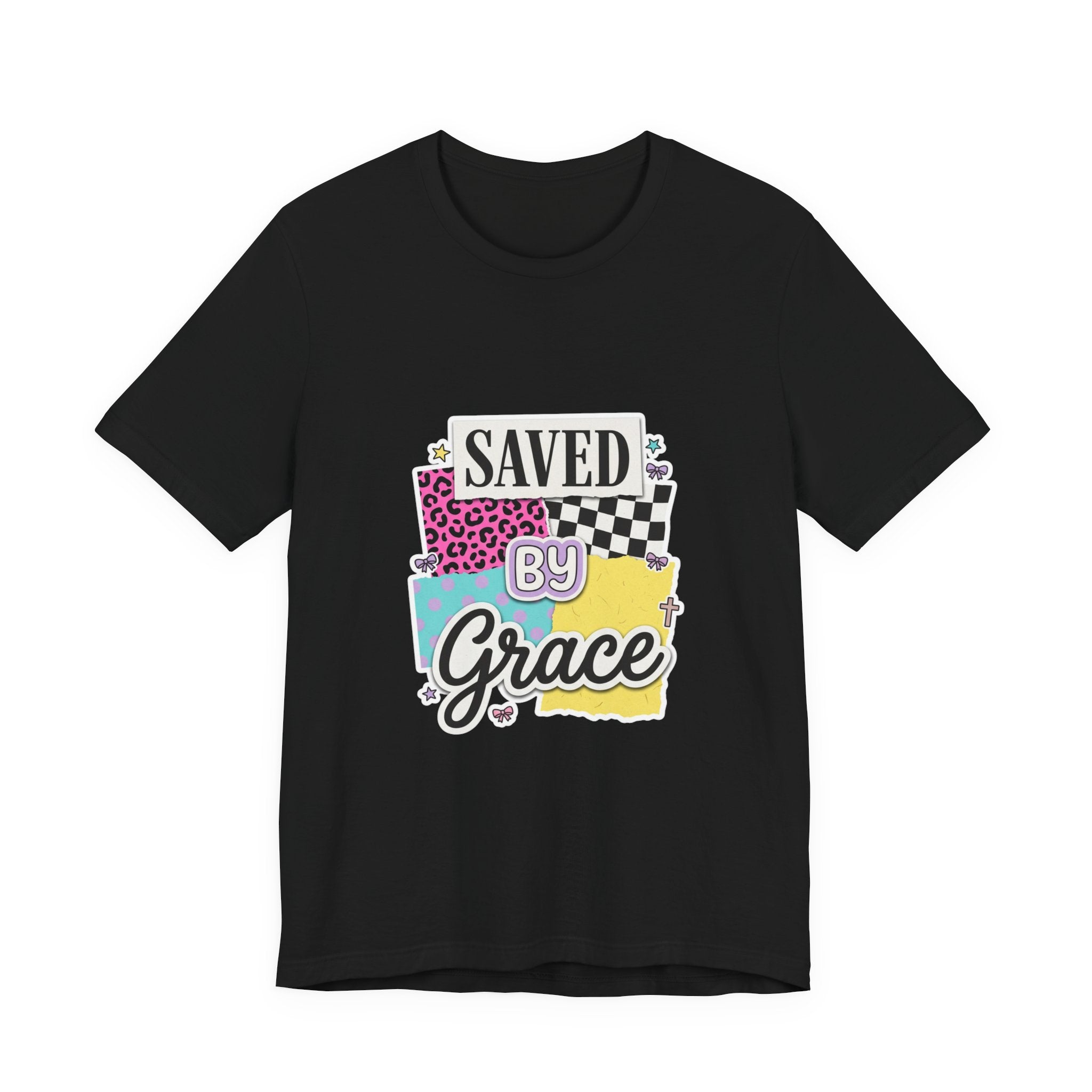 Saved by Grace Tee | Christian Rainbow Script, Playful Mixed-Font Faith Shirt