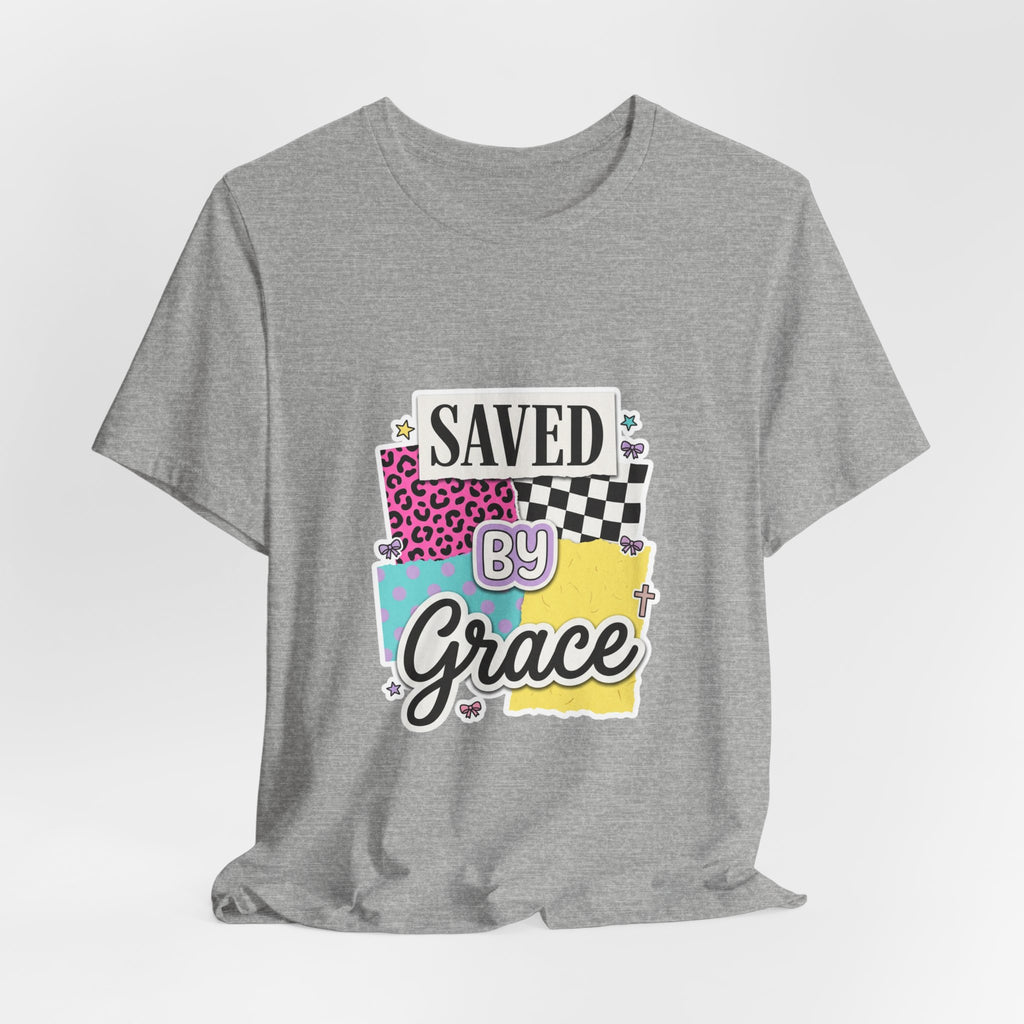 Saved by Grace Tee | Christian Rainbow Script, Playful Mixed-Font Faith Shirt