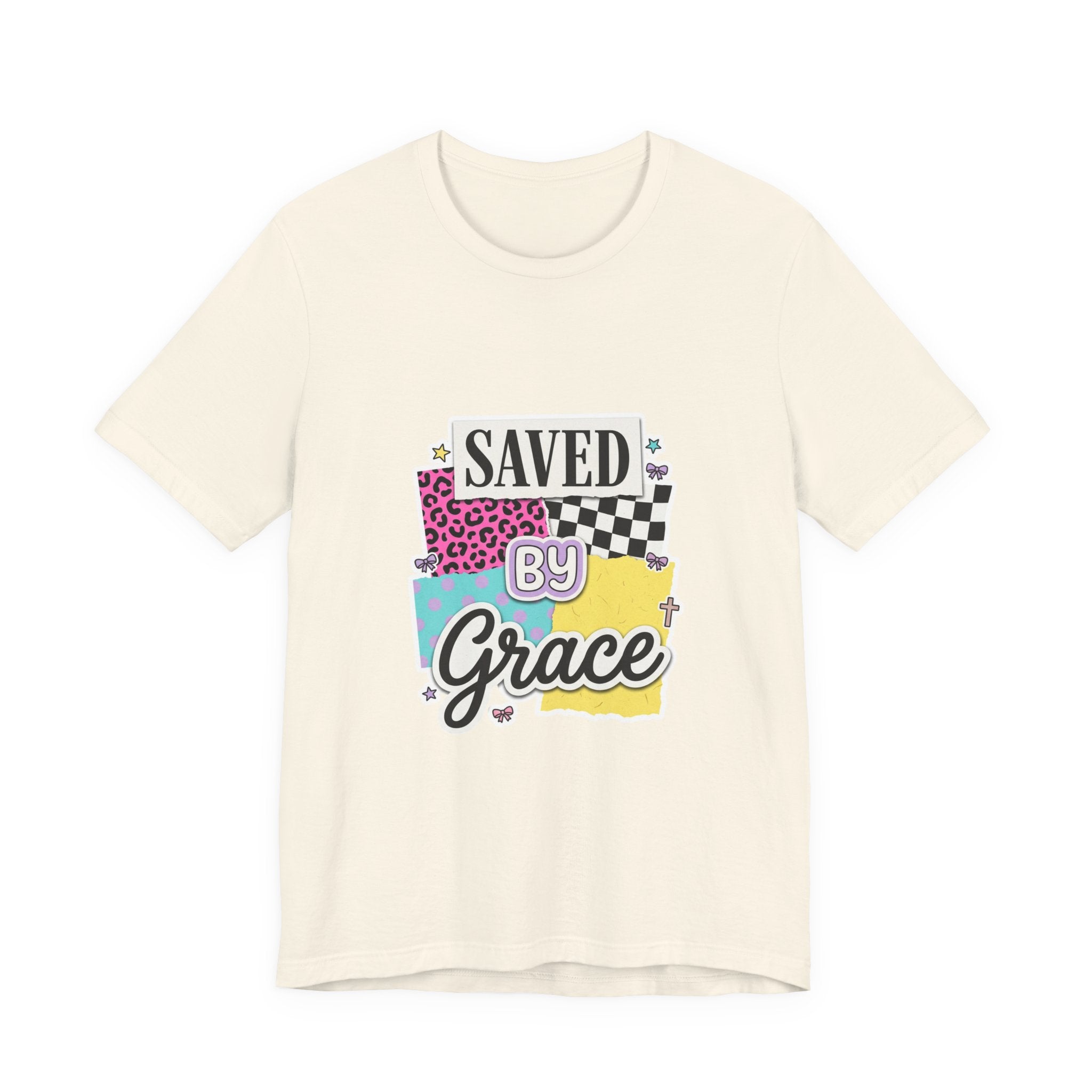 Saved by Grace Tee | Christian Rainbow Script, Playful Mixed-Font Faith Shirt