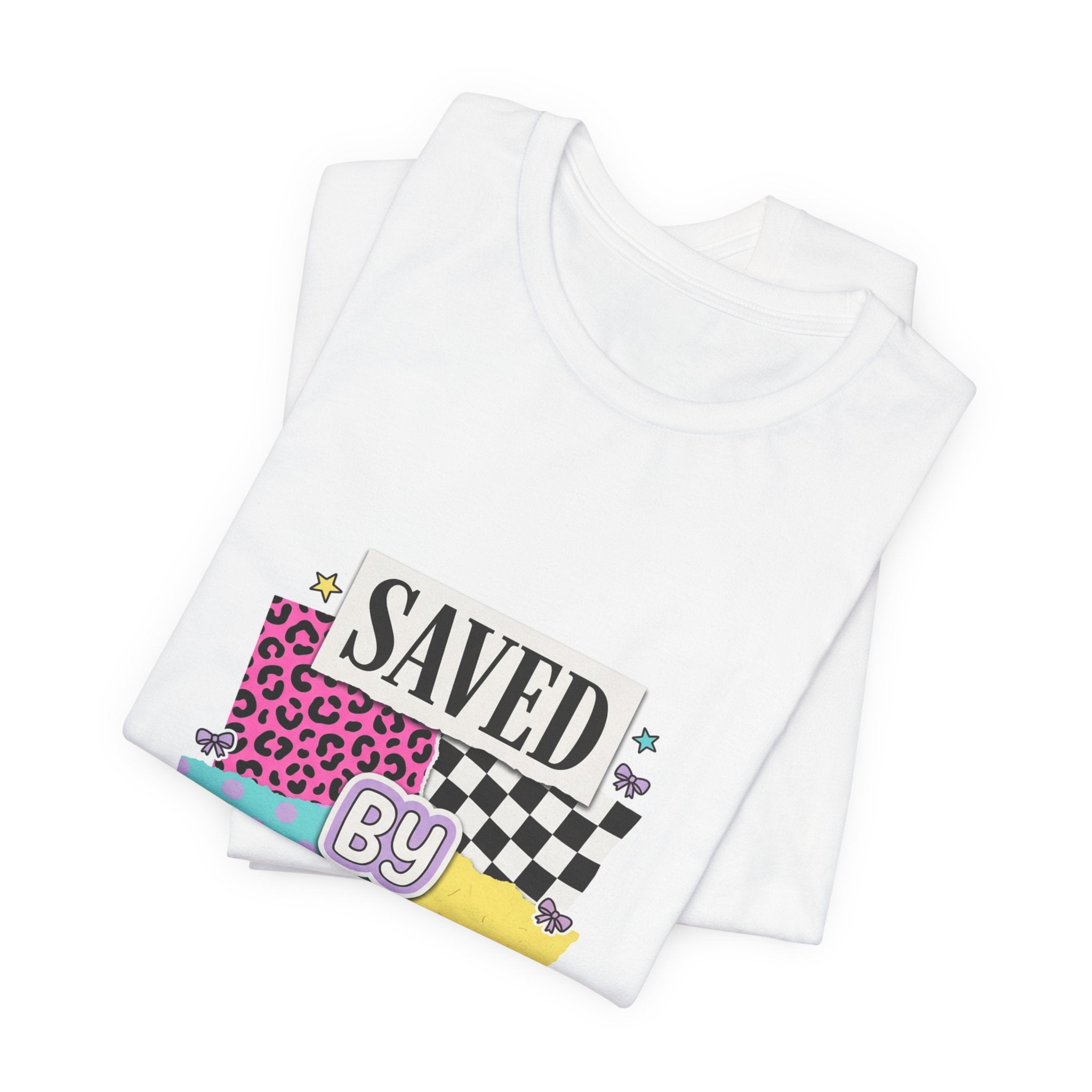 Saved by Grace Tee | Christian Rainbow Script, Playful Mixed-Font Faith Shirt