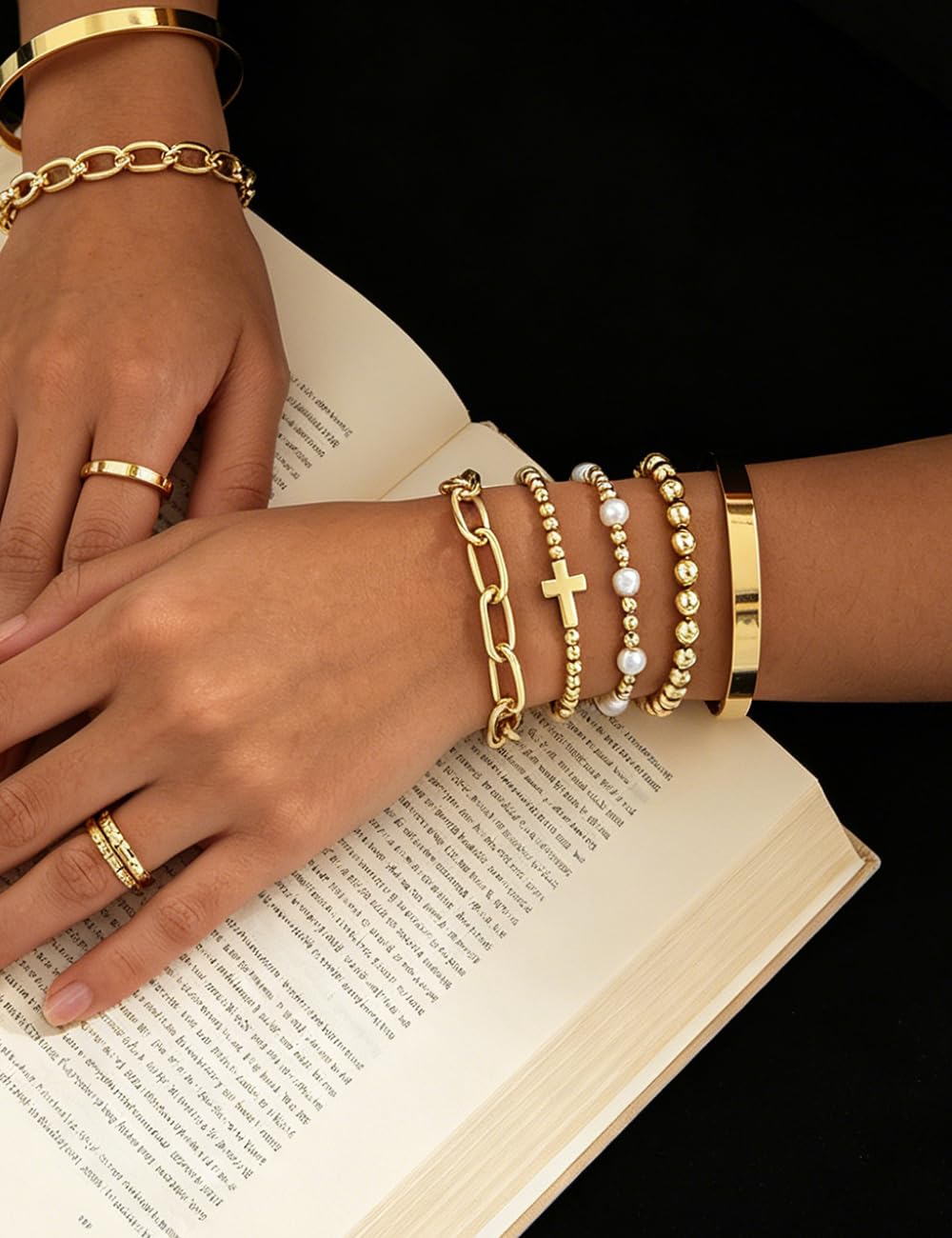 Chunky Gold Bangle Bracelets for Women, Dainty 14k Gold Plated Big Stackable Bangles Set, Trendy Statement Cuff Bracelet Stack Fashion Jewelry Gifts