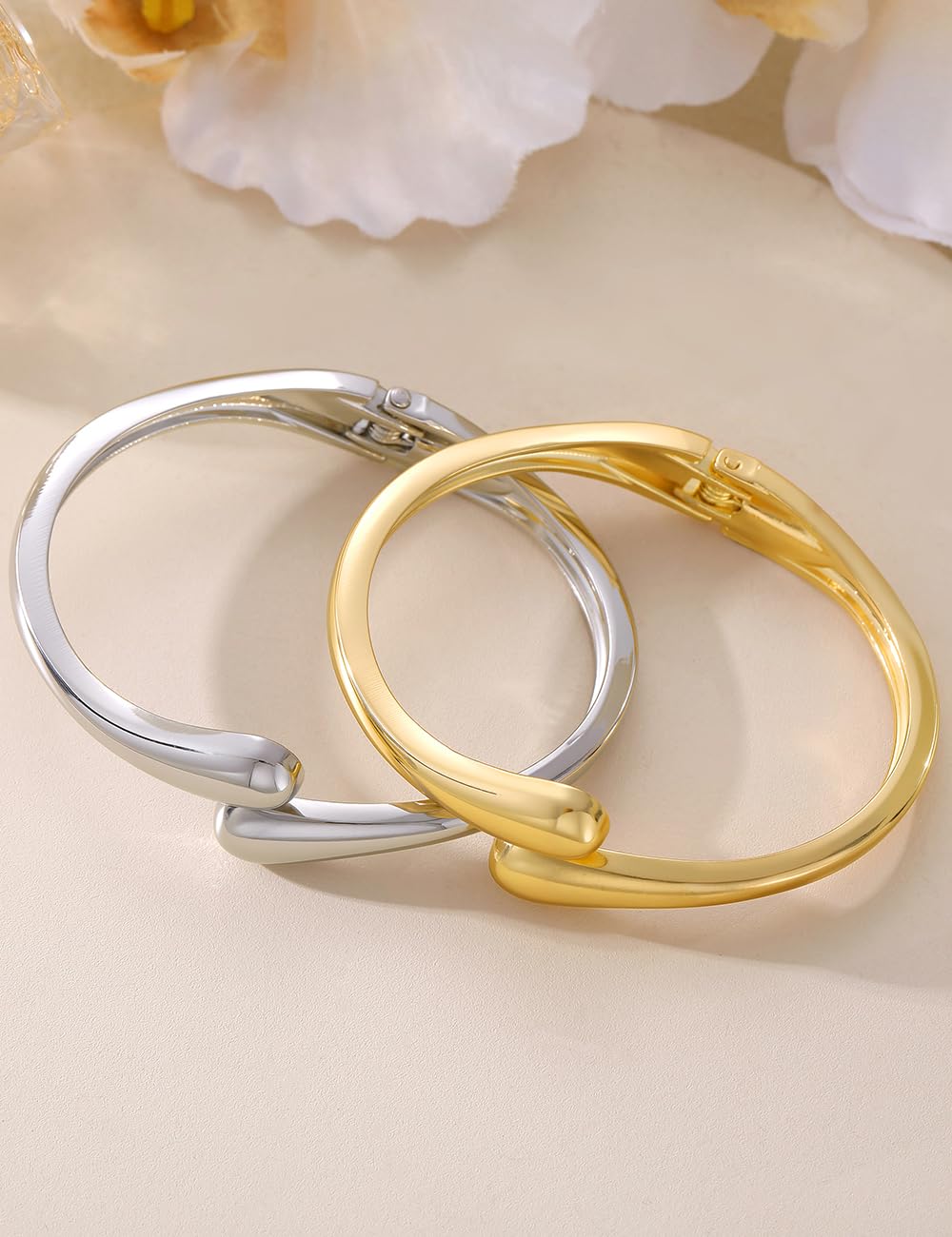 Chunky Gold Bangle Bracelets for Women, Dainty 14k Gold Plated Big Stackable Bangles Set, Trendy Statement Cuff Bracelet Stack Fashion Jewelry Gifts