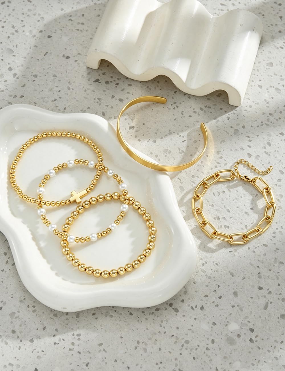 Chunky Gold Bangle Bracelets for Women, Dainty 14k Gold Plated Big Stackable Bangles Set, Trendy Statement Cuff Bracelet Stack Fashion Jewelry Gifts