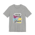 Saved by Grace Tee | Christian Rainbow Script, Playful Mixed-Font Faith Shirt