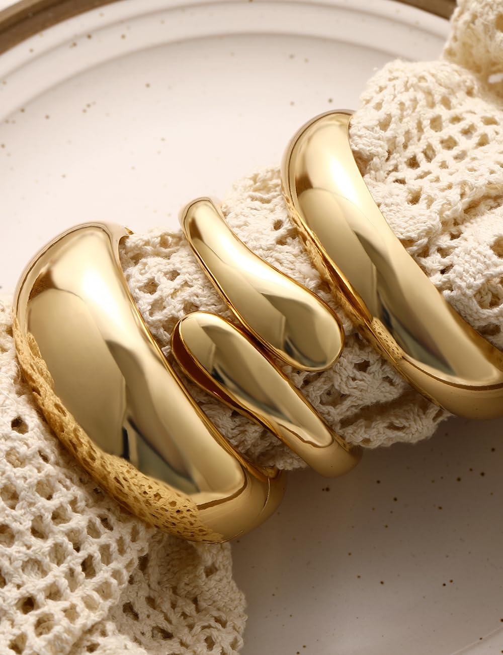 Chunky Gold Bangle Bracelets for Women, Dainty 14k Gold Plated Big Stackable Bangles Set, Trendy Statement Cuff Bracelet Stack Fashion Jewelry Gifts