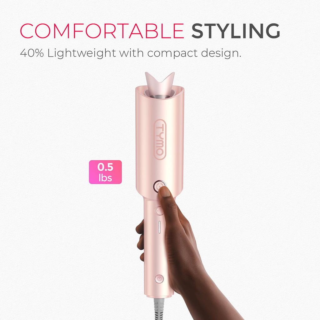 TYMO Automatic Rotating Curling Iron - TYMO CURLPRO Beach Waves Curling Wand, Portable Hair Curler, 500 Million Ionic, Dual Voltage & Lightweight for Travel, Ceramic Coating, 1 1/4 Inch, Metallic Gray