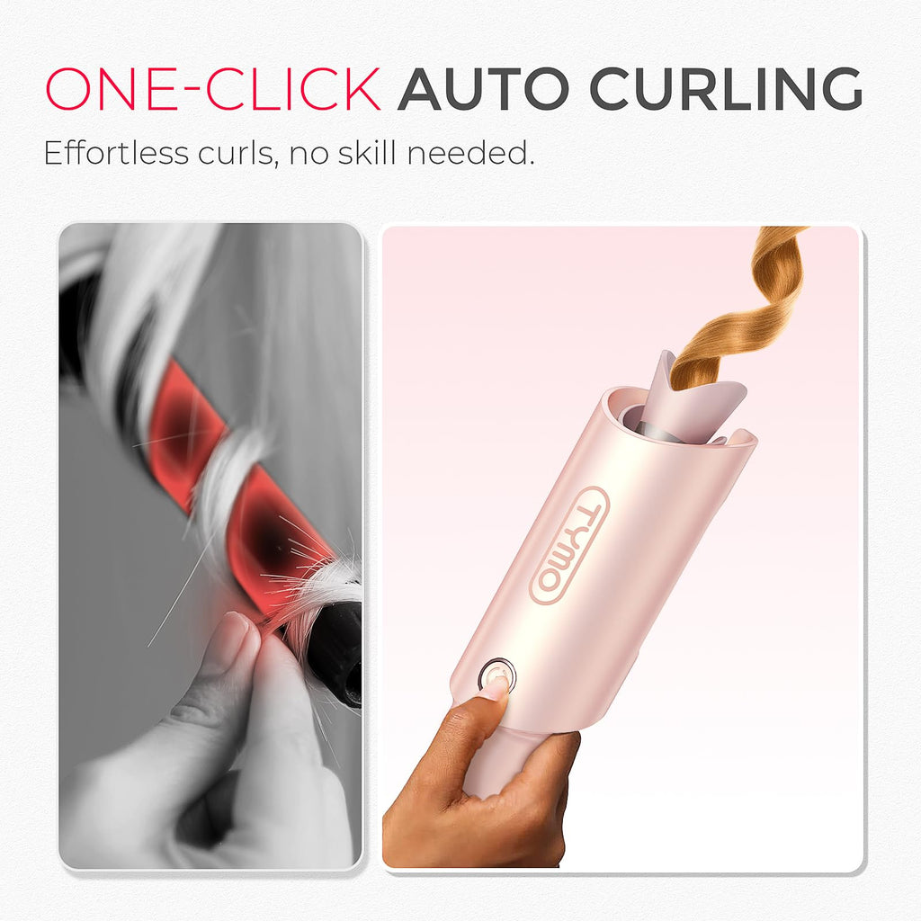 TYMO Automatic Rotating Curling Iron - TYMO CURLPRO Beach Waves Curling Wand, Portable Hair Curler, 500 Million Ionic, Dual Voltage & Lightweight for Travel, Ceramic Coating, 1 1/4 Inch, Metallic Gray