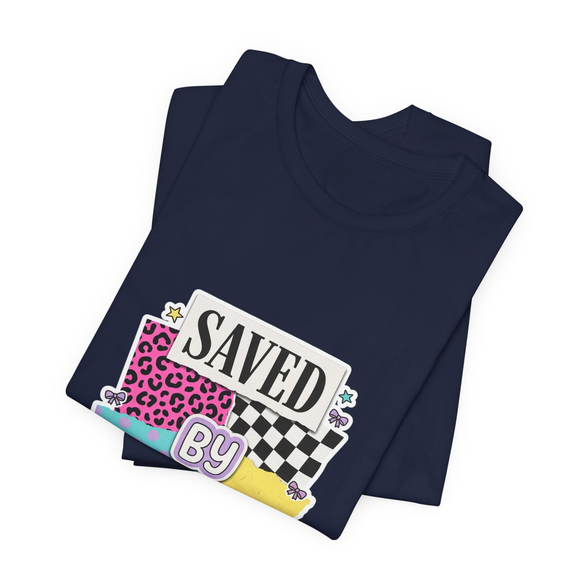 Saved by Grace Tee | Christian Rainbow Script, Playful Mixed-Font Faith Shirt