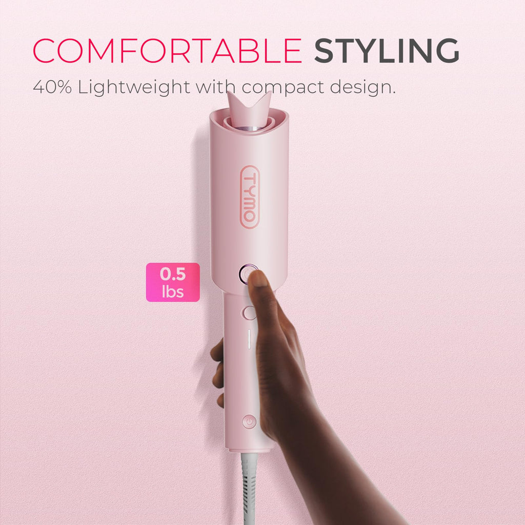 TYMO Automatic Rotating Curling Iron - TYMO CURLPRO Beach Waves Curling Wand, Portable Hair Curler, 500 Million Ionic, Dual Voltage & Lightweight for Travel, Ceramic Coating, 1 1/4 Inch, Metallic Gray