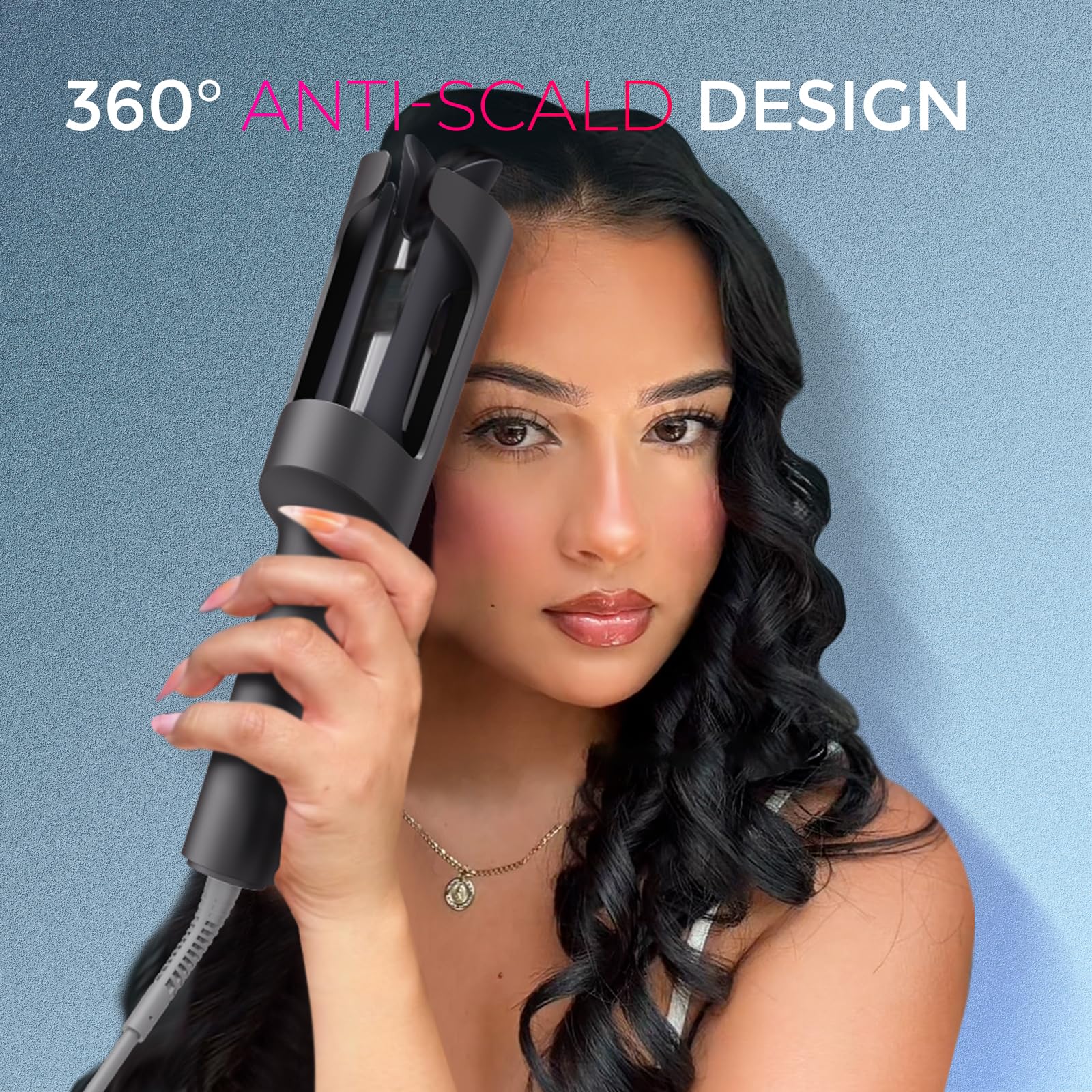 TYMO Automatic Rotating Curling Iron - TYMO CURLPRO Beach Waves Curling Wand, Portable Hair Curler, 500 Million Ionic, Dual Voltage & Lightweight for Travel, Ceramic Coating, 1 1/4 Inch, Metallic Gray