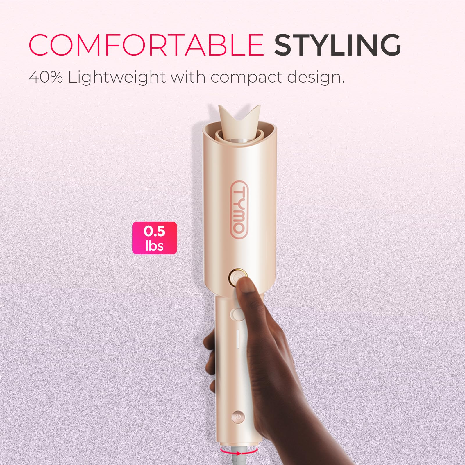TYMO Automatic Rotating Curling Iron - TYMO CURLPRO Beach Waves Curling Wand, Portable Hair Curler, 500 Million Ionic, Dual Voltage & Lightweight for Travel, Ceramic Coating, 1 1/4 Inch, Metallic Gray