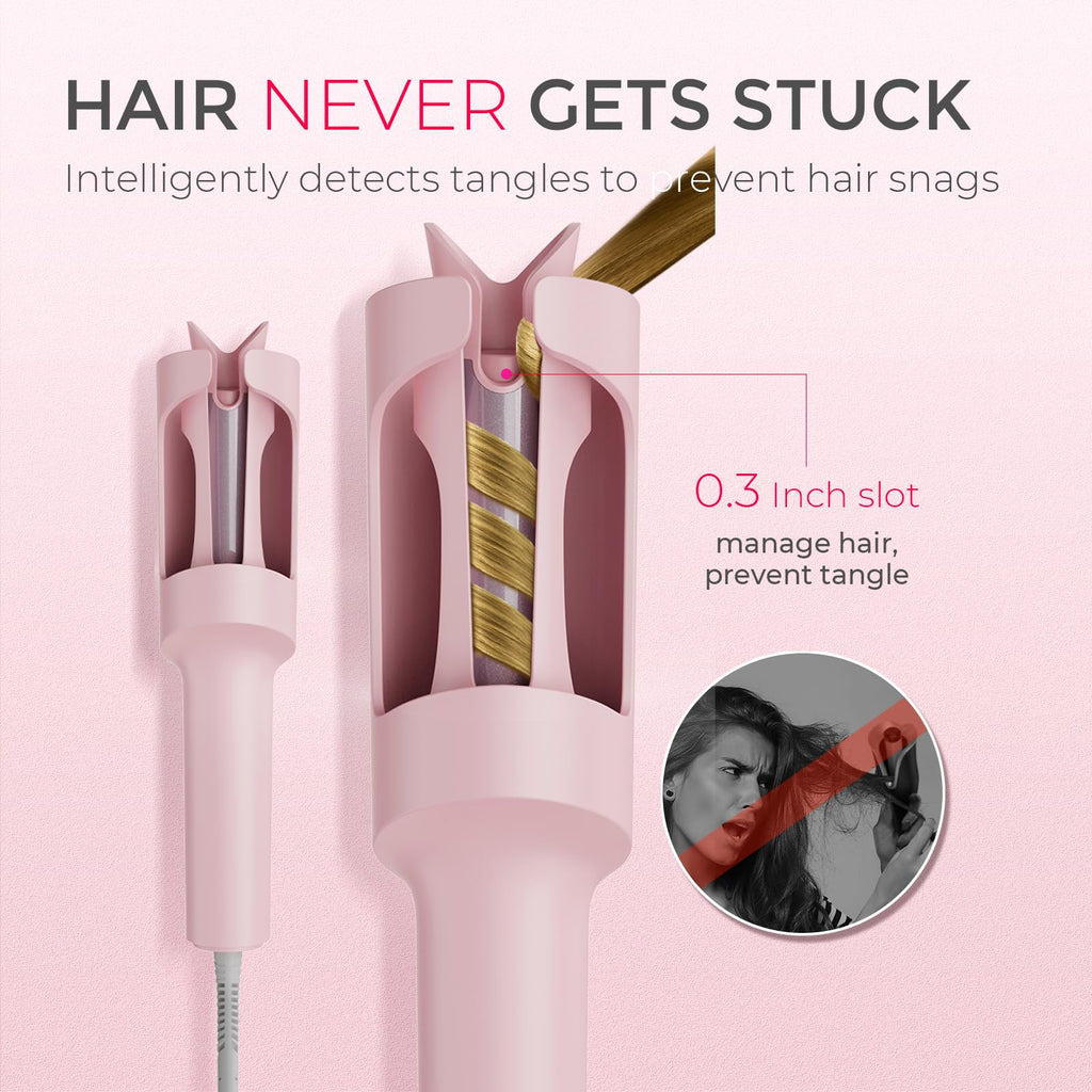 TYMO Automatic Rotating Curling Iron - TYMO CURLPRO Beach Waves Curling Wand, Portable Hair Curler, 500 Million Ionic, Dual Voltage & Lightweight for Travel, Ceramic Coating, 1 1/4 Inch, Metallic Gray