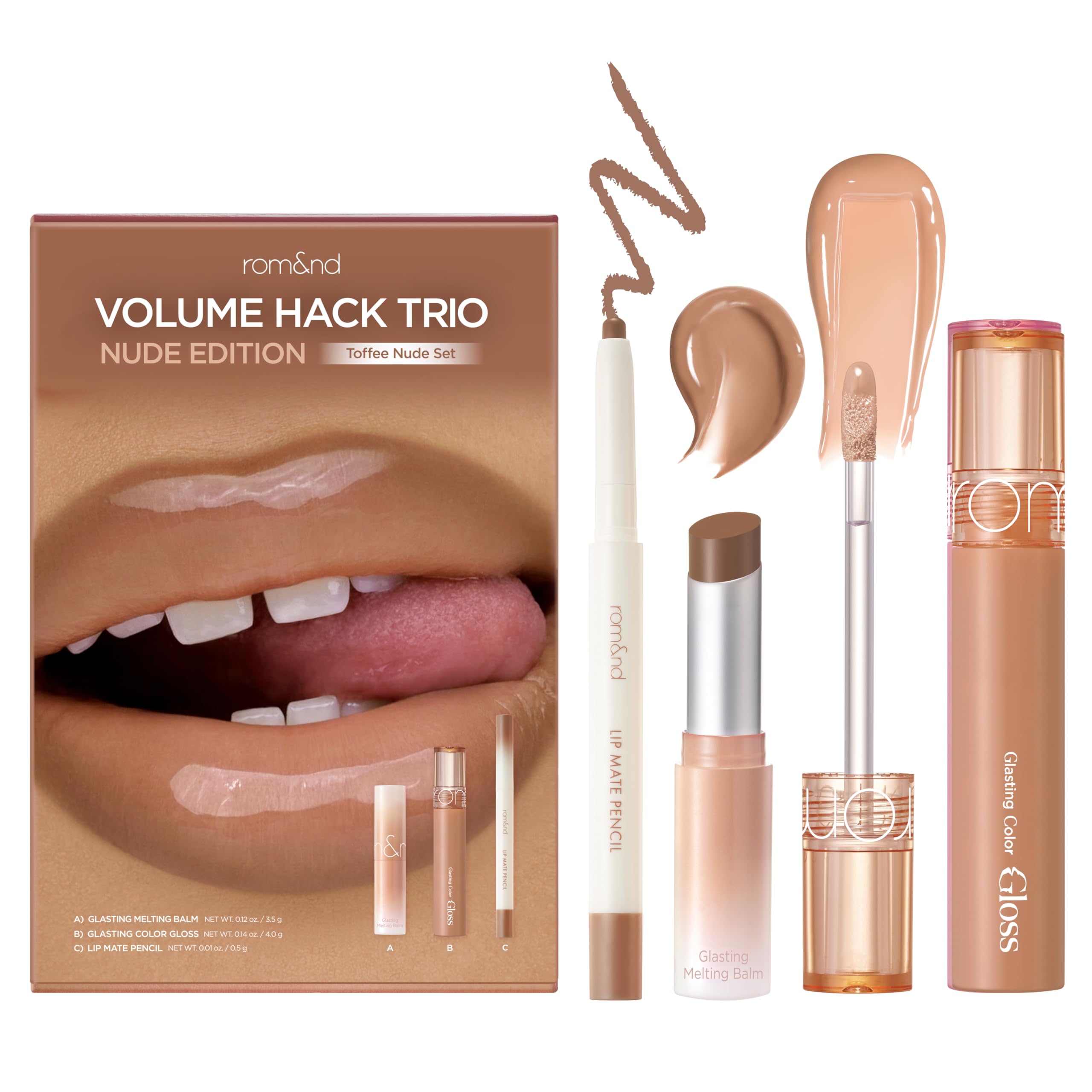 rom&nd Volume Hack Trio | 3-Step Plumping Lip Combo Set | Korean Lip Kit | Hydrated & Glossy Look | Trending on TikTok | Fuller Looking Finish | Sweet Fig Set